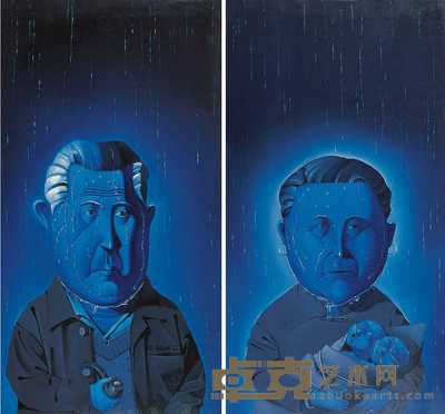 孔巍蒙 2003年作 大家族之爷爷 奶奶 100×53cm×2